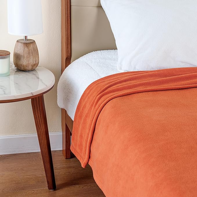 Berkshire Blanket Microfleece King Size Bed Blanket Amberglow Orange,Lightweight Soft Breathable Plush Micro Fleece Blanket for Bed Couch Sofa,90x108 Inches