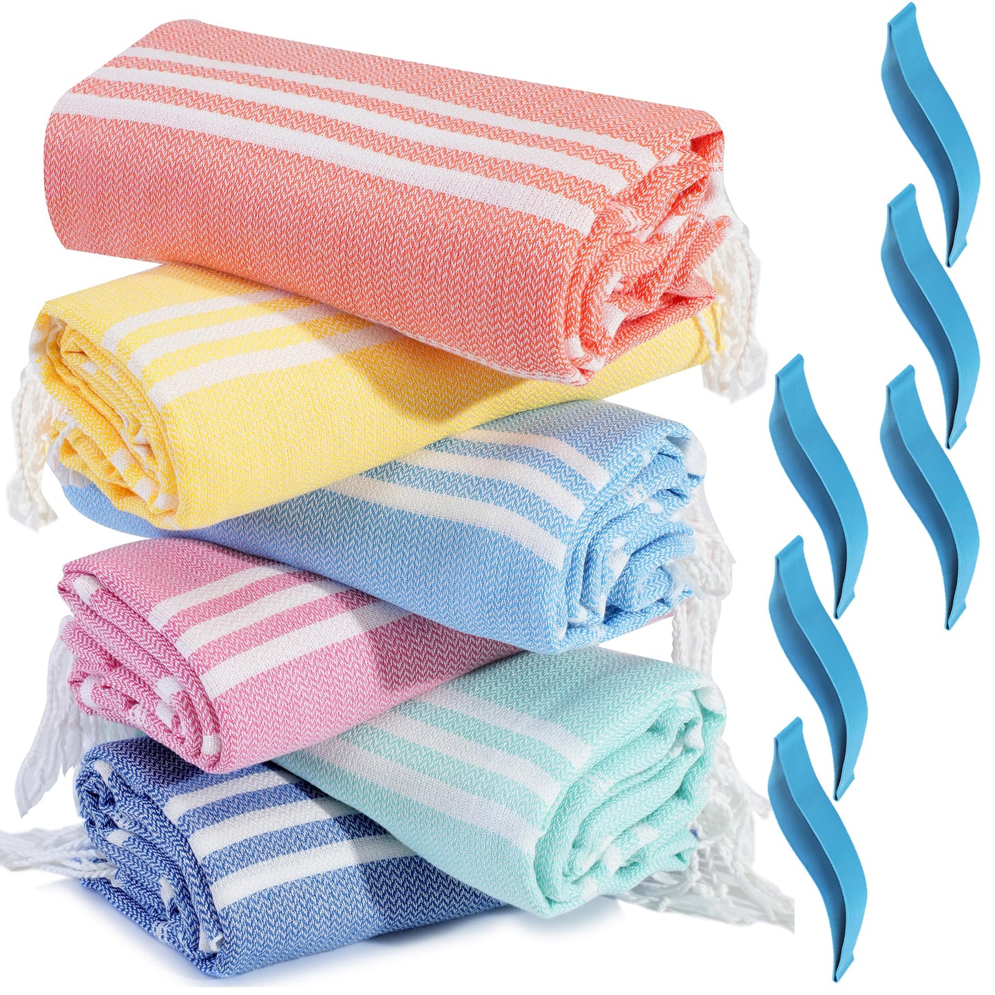 6 Packs Turkish Beach Towel Pool Swim Towels Set Bulk Soft Cotton Extra Large Sand Free Quick Dry Thin Lightweight Travel Essentials Cruise Accessories Camping Must Haves Clearance Sandless Oversized