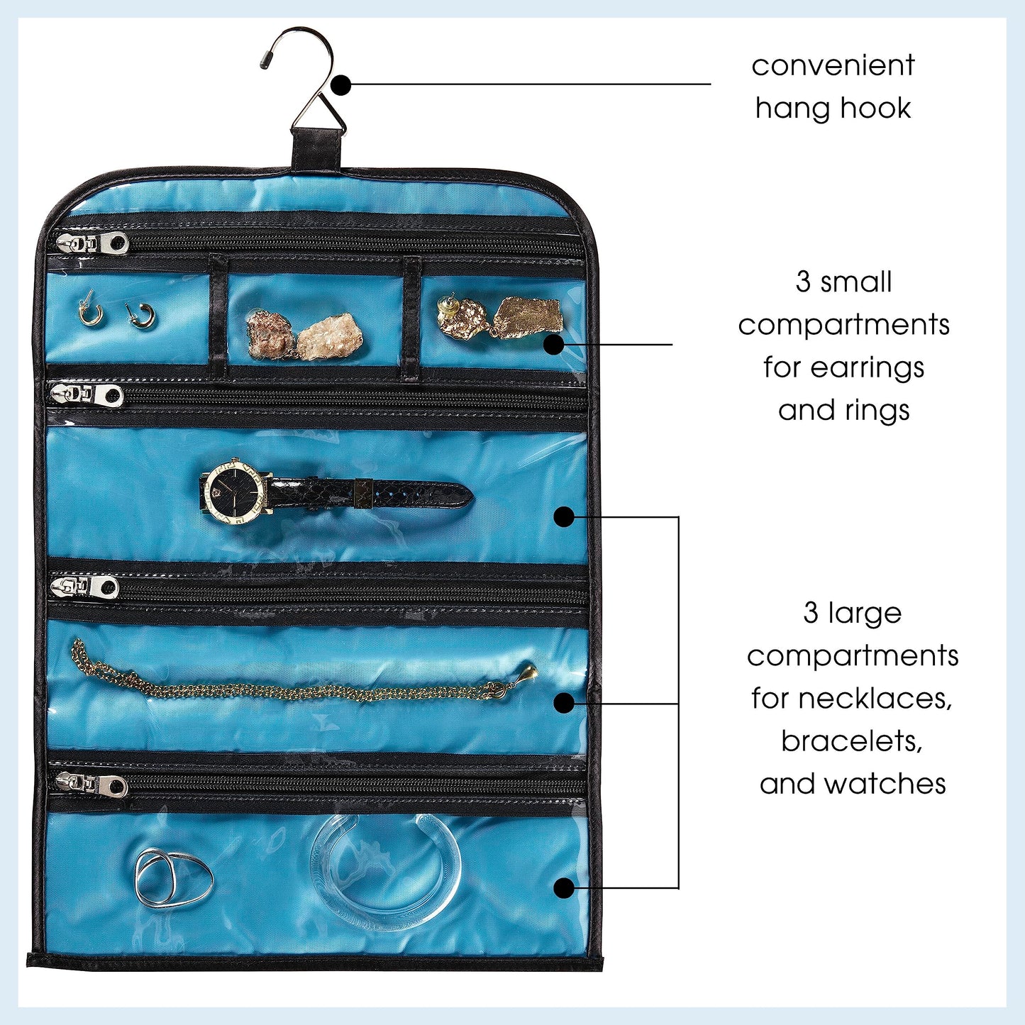 Travel Smart by Conair Jewelry Roll Bag, Black/White