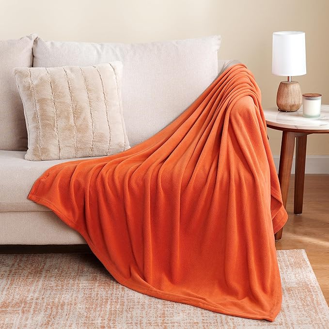Berkshire Blanket Microfleece Throw Size Bed Throw Blanket Amberglow Orange,Lightweight Soft Breathable Plush Micro Fleece Throw Blanket for Travel,Bed and Couch,50x60 Inches