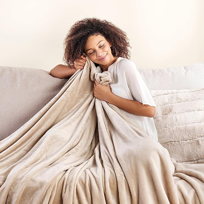 Berkshire Blanket Classic VelvetLoft® Solid Throw Blanket, Lightweight Soft Fuzzy Plush Throw Blanket for Bed and Couch, Grain, 50x60 Inches