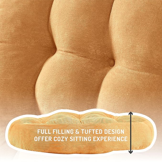 Floor Cushion Pillow Set of 2, Round Large Pillows Seating for Adults, Tufted Corduroy Cushions for Living Room Tatami, Orange Yellow, 22 Inch