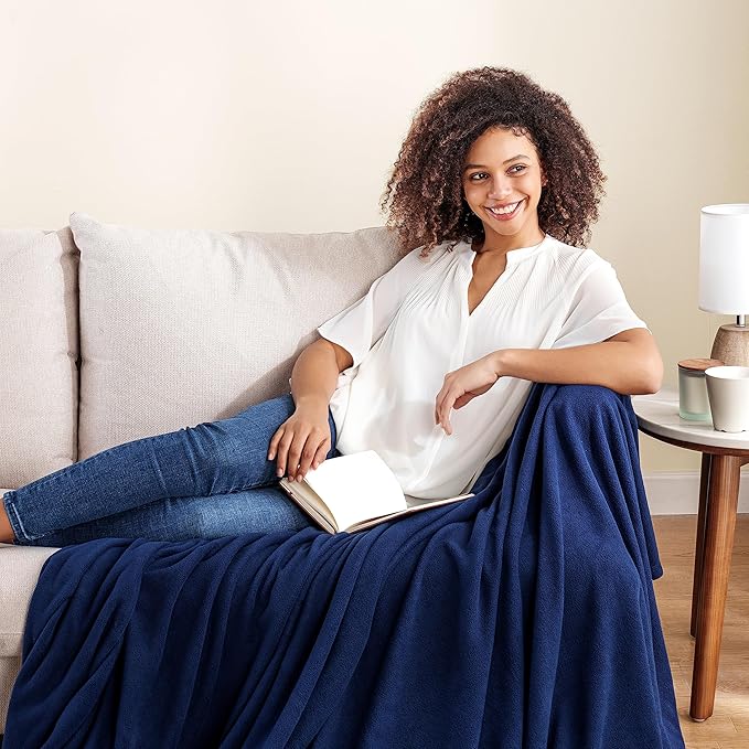 Berkshire Blanket Microfleece Throw Size Bed Throw Blanket Navy, Lightweight Soft Breathable Plush Micro Fleece Throw Blanket for Travel, Bed and Couch, 50x60 Inches