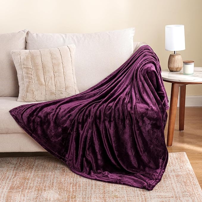 Berkshire Blanket Classic VelvetLoft® Solid Throw Blanket, Lightweight Soft Fuzzy Plush Throw Blanket for Bed and Couch, Eggplant Purple, 50x60 Inches