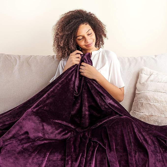 Berkshire Blanket Classic VelvetLoft® Solid Throw Blanket, Lightweight Soft Fuzzy Plush Throw Blanket for Bed and Couch, Eggplant Purple, 50x60 Inches