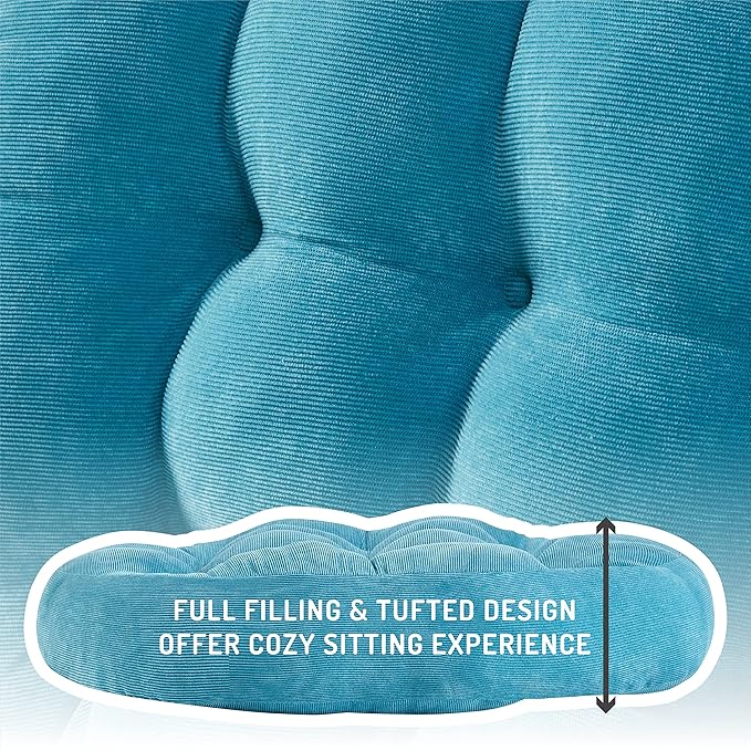 Meditation Floor Pillow Set of 2, Round Large Pillows Seating for Adults, Tufted Corduroy Thick Cushion for Living Room Tatami, Turquoise, 22 Inch'2 Count (Pack of 1)