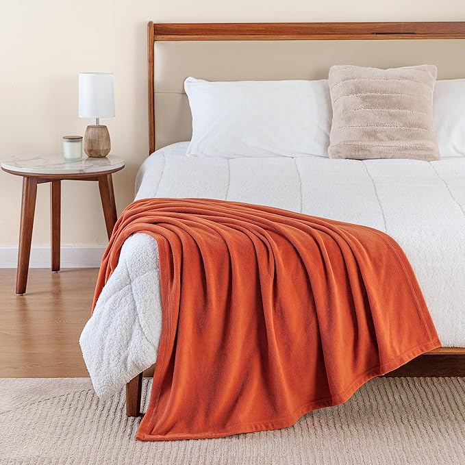 Berkshire Blanket Microfleece Throw Size Bed Throw Blanket Amberglow Orange,Lightweight Soft Breathable Plush Micro Fleece Throw Blanket for Travel,Bed and Couch,50x60 Inches