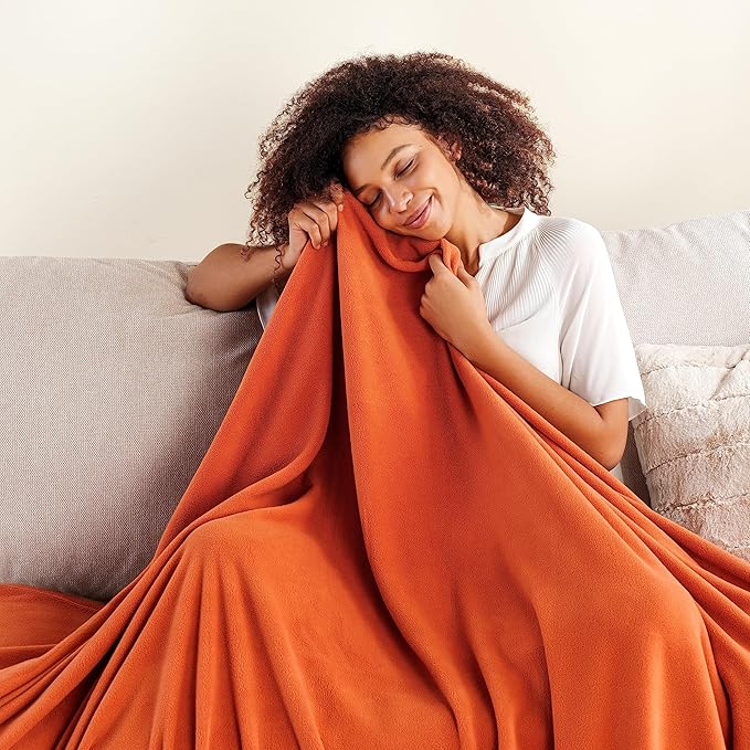 Berkshire Blanket Microfleece Throw Size Bed Throw Blanket Amberglow Orange,Lightweight Soft Breathable Plush Micro Fleece Throw Blanket for Travel,Bed and Couch,50x60 Inches