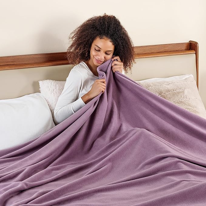 Berkshire Blanket Microfleece Queen Size Bed Blanket Lavender, Lightweight Soft Breathable Plush Micro Fleece Blanket for Bed Couch Sofa, 90x90 Inches