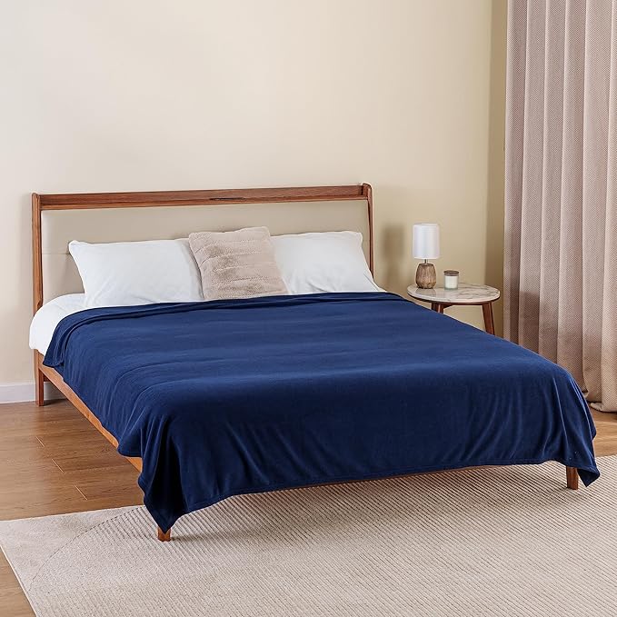 Berkshire Blanket Microfleece Queen Size Bed Blanket Navy, Lightweight Soft Breathable Plush Micro Fleece Blanket for Bed Couch Sofa, 90x90 Inches