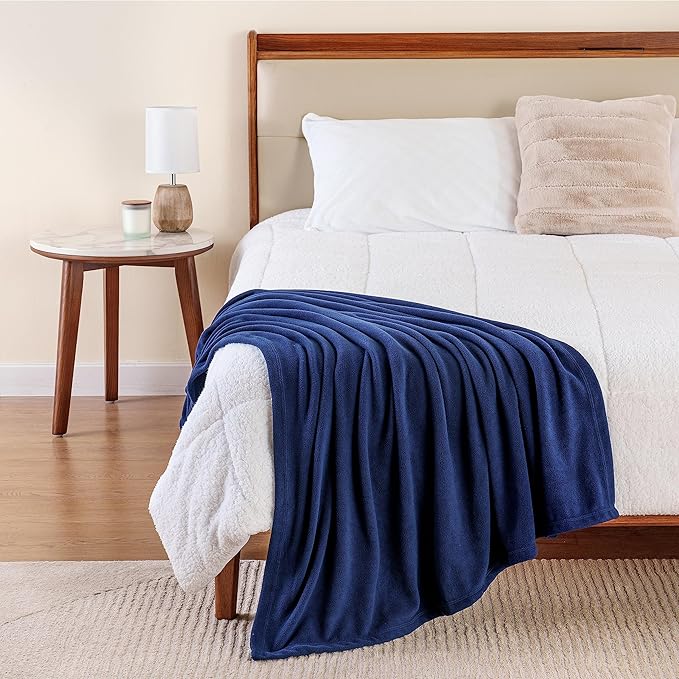 Berkshire Blanket Microfleece Throw Size Bed Throw Blanket Navy, Lightweight Soft Breathable Plush Micro Fleece Throw Blanket for Travel, Bed and Couch, 50x60 Inches