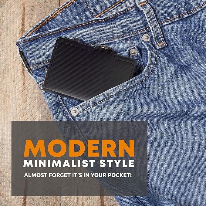 Card Blocr Pop Up Credit Card Wallet, RFID Blocking Credit Card Holder for men, Cool Wallets for Men in Carbon Wallet Design, Compact Card Holder Wallet for Secure Storage (Black PU Carbon Fiber)