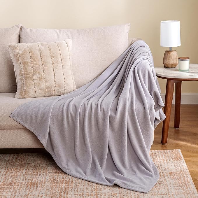 Berkshire Blanket Microfleece Throw Size Bed Throw Blanket Chateau Gray, Lightweight Soft Breathable Plush Micro Fleece Throw Blanket for Travel, Bed and Couch, 50x60 Inches
