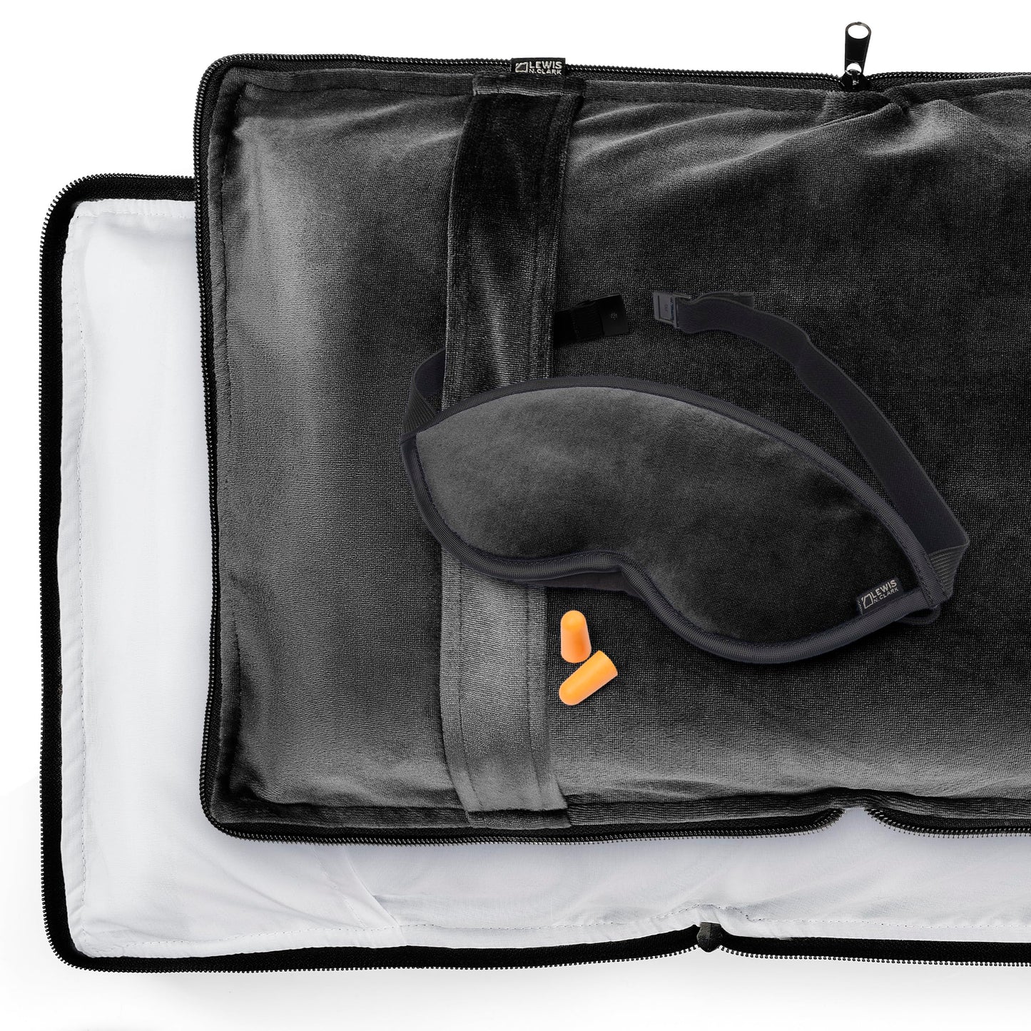 Lewis N. Clark Ultimate Comfort Set + Portable Travel Kit for Airplane, Includes Inflatable Pillow + Zippered Carrying Case, Cozy Fleece Blanket, Eye Mask for Sleeping & Foam Ear Plugs, Black