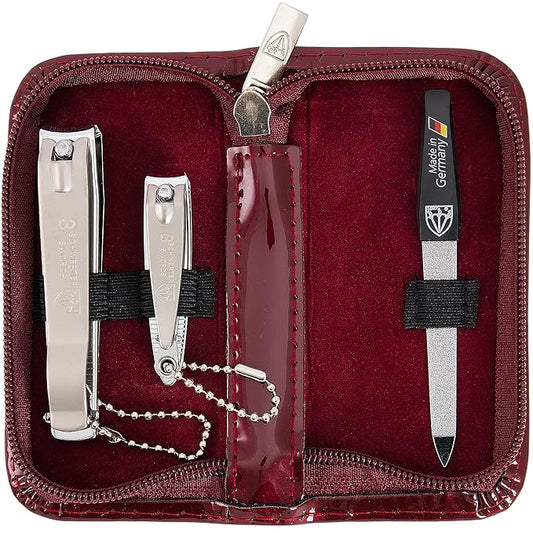 3 Swords Germany - brand quality 3 piece manicure pedicure grooming kit set for professional finger & toe nail care tool clipper fashion leather case in gift box, Made by 3 Swords (6233)
