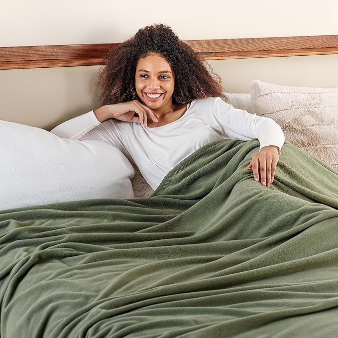 Berkshire Blanket Microfleece King Size Bed Blanket Dark Sage Green, Lightweight Soft Breathable Plush Micro Fleece Blanket for Bed Couch Sofa, 90x108 Inches