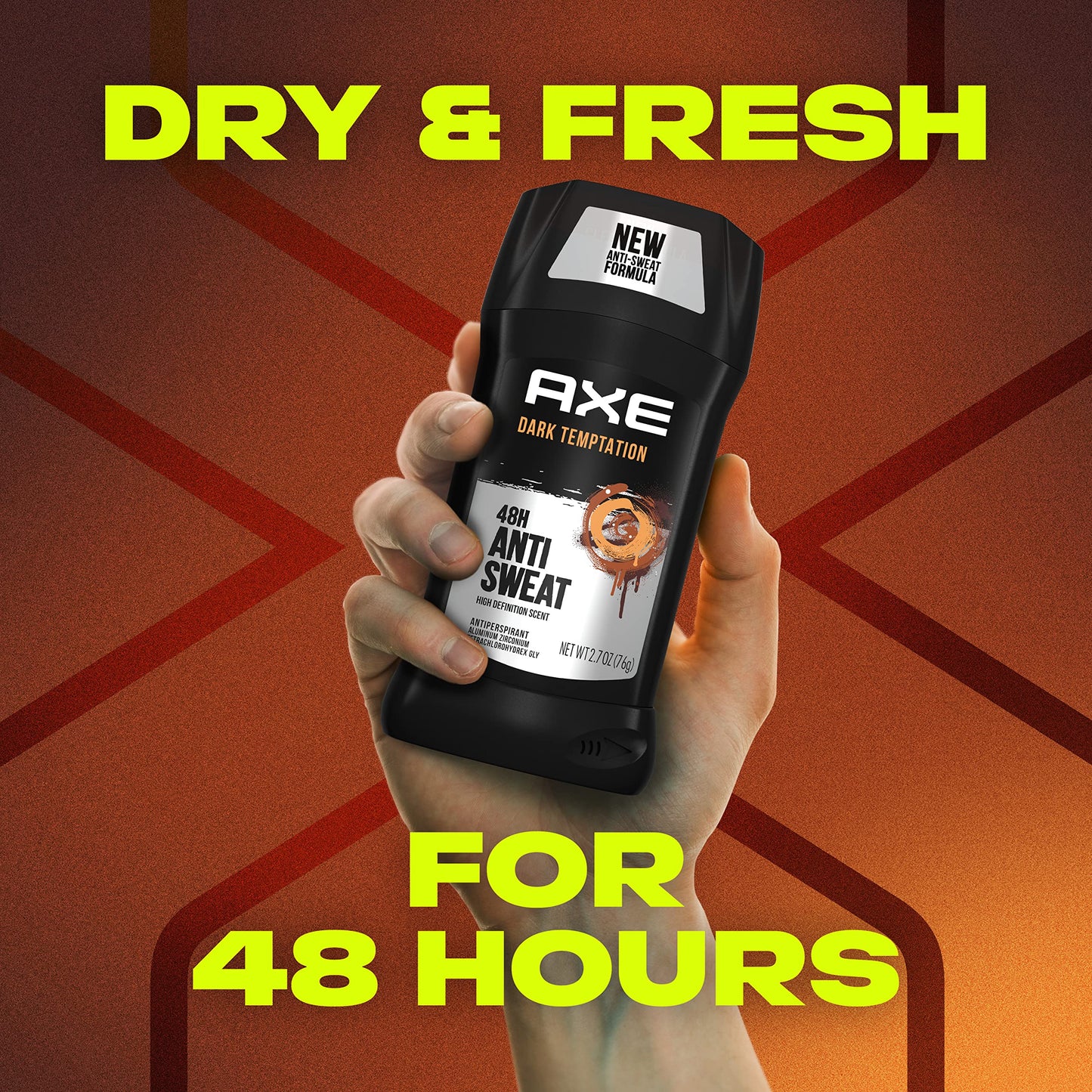 AXE Antiperspirant Stick For Men For Long Lasting Freshness Dark Temptation All Day Fresh Scent 48 Hour Anti Sweat Mens Deodorant 2.7oz 4 Count