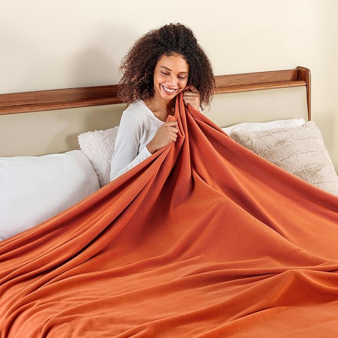 Berkshire Blanket Microfleece Twin Size Bed Blanket Amberglow Orange, Lightweight Soft Breathable Plush Micro Fleece Blanket for Bed Couch Sofa, 60x92 Inches