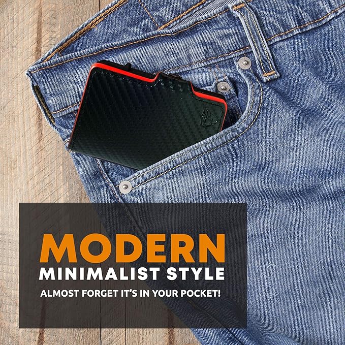 Card Blocr Pop Up Credit Card Wallet, RFID Blocking Credit Card Holder for men, Cool Wallets for Men in Carbon Wallet Design, Compact Card Holder Wallet for Secure Storage (Red PU Carbon Fiber)