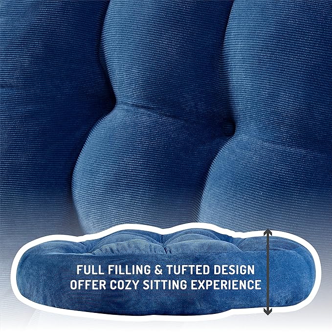 Degrees of Comfort Floor Cushion Pillow, Round Large Pillows Seating for Adults, Tufted Corduroy Floor Cushions for Living Room Tatami, Navy Blue, 22 Inch Single, 1 Count (Pack of 1)