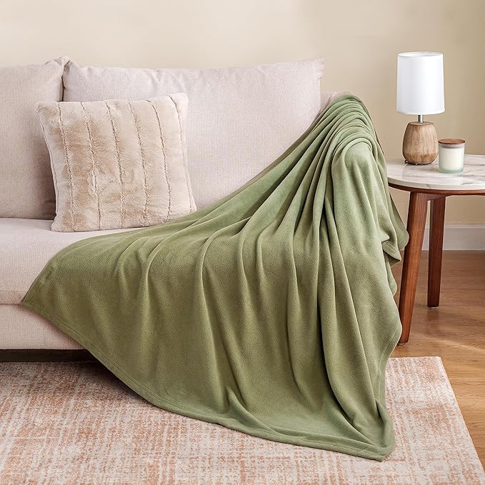 Berkshire Blanket Microfleece Throw Size Bed Throw Blanket Dark Sage Green,Lightweight Soft Breathable Plush Micro Fleece Throw Blanket for Travel,Bed and Couch,50x60 Inches