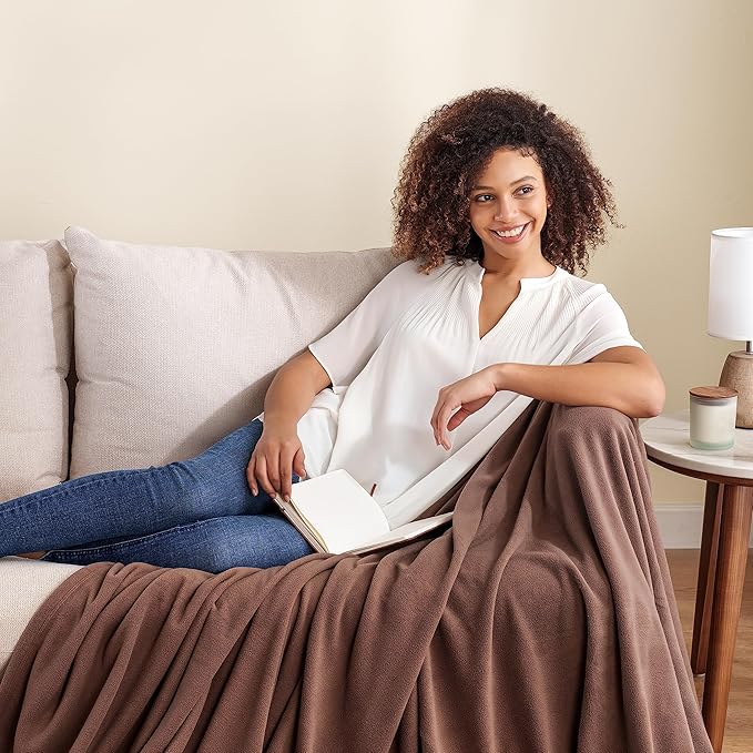 Berkshire Blanket Microfleece Throw Size Bed Throw Blanket Taupe, Lightweight Soft Breathable Plush Micro Fleece Throw Blanket for Travel, Bed and Couch, 50x60 Inches