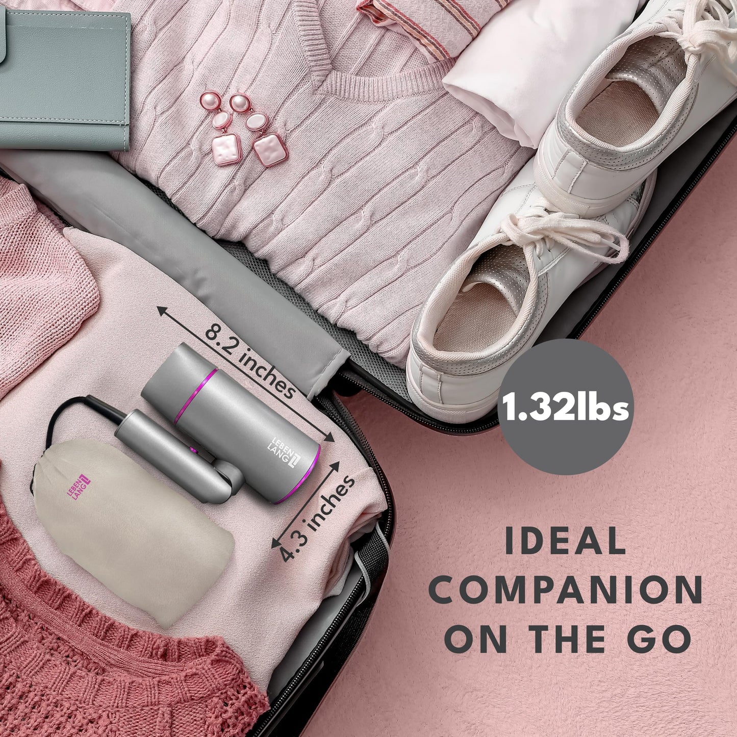 LEBENLANG Ionic Hair Dryer, 1875W - Foldable, Portable, Compact, Mini, Travel, Diffuser, Curly Hair