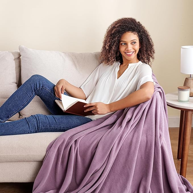 Berkshire Blanket Microfleece Throw Size Bed Throw Blanket Lavender Purple, Lightweight Soft Breathable Plush Micro Fleece Throw Blanket for Travel, Bed and Couch, 50x60 Inches
