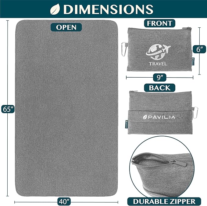 PAVILIA Soft Travel Blanket, Compact Airplane Blanket in Bag, Portable Blanket Pillow Set, Lightweight and Packable Plane Flight Car Trips Travel Home Office Gift Accessories, Gray, 65x40 inches
