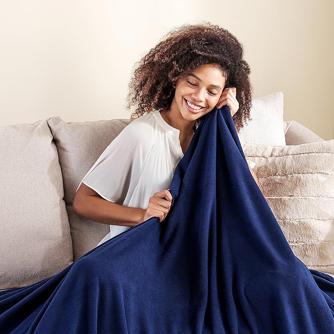 Berkshire Blanket Microfleece Throw Size Bed Throw Blanket Navy, Lightweight Soft Breathable Plush Micro Fleece Throw Blanket for Travel, Bed and Couch, 50x60 Inches
