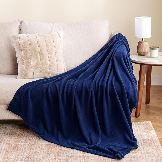 Berkshire Blanket Microfleece Throw Size Bed Throw Blanket Navy, Lightweight Soft Breathable Plush Micro Fleece Throw Blanket for Travel, Bed and Couch, 50x60 Inches