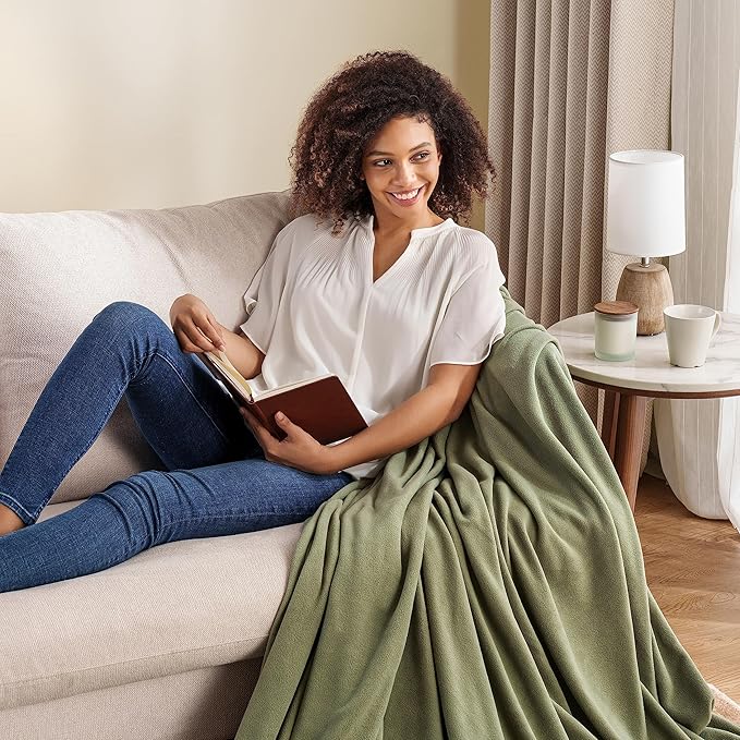 Berkshire Blanket Microfleece Throw Size Bed Throw Blanket Dark Sage Green,Lightweight Soft Breathable Plush Micro Fleece Throw Blanket for Travel,Bed and Couch,50x60 Inches