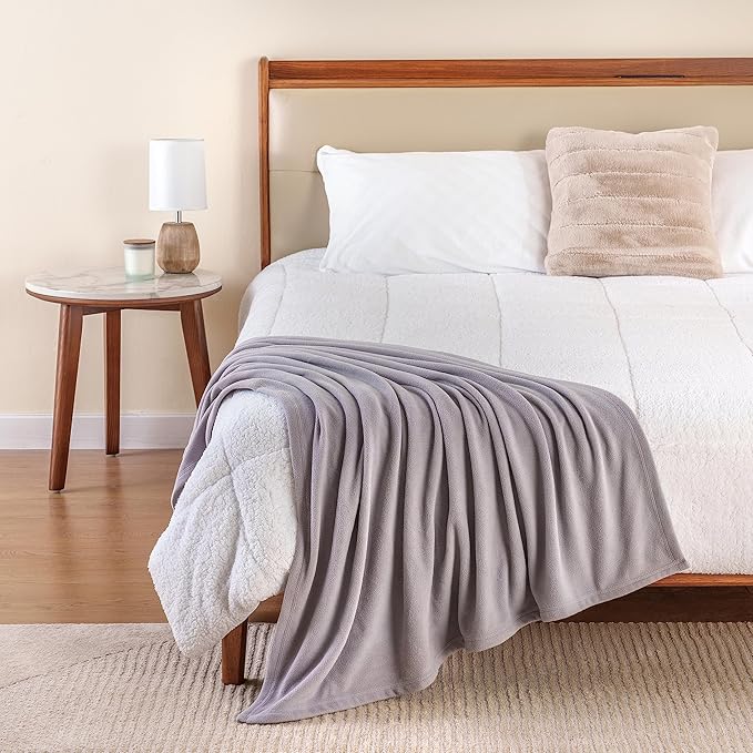 Berkshire Blanket Microfleece Throw Size Bed Throw Blanket Chateau Gray, Lightweight Soft Breathable Plush Micro Fleece Throw Blanket for Travel, Bed and Couch, 50x60 Inches