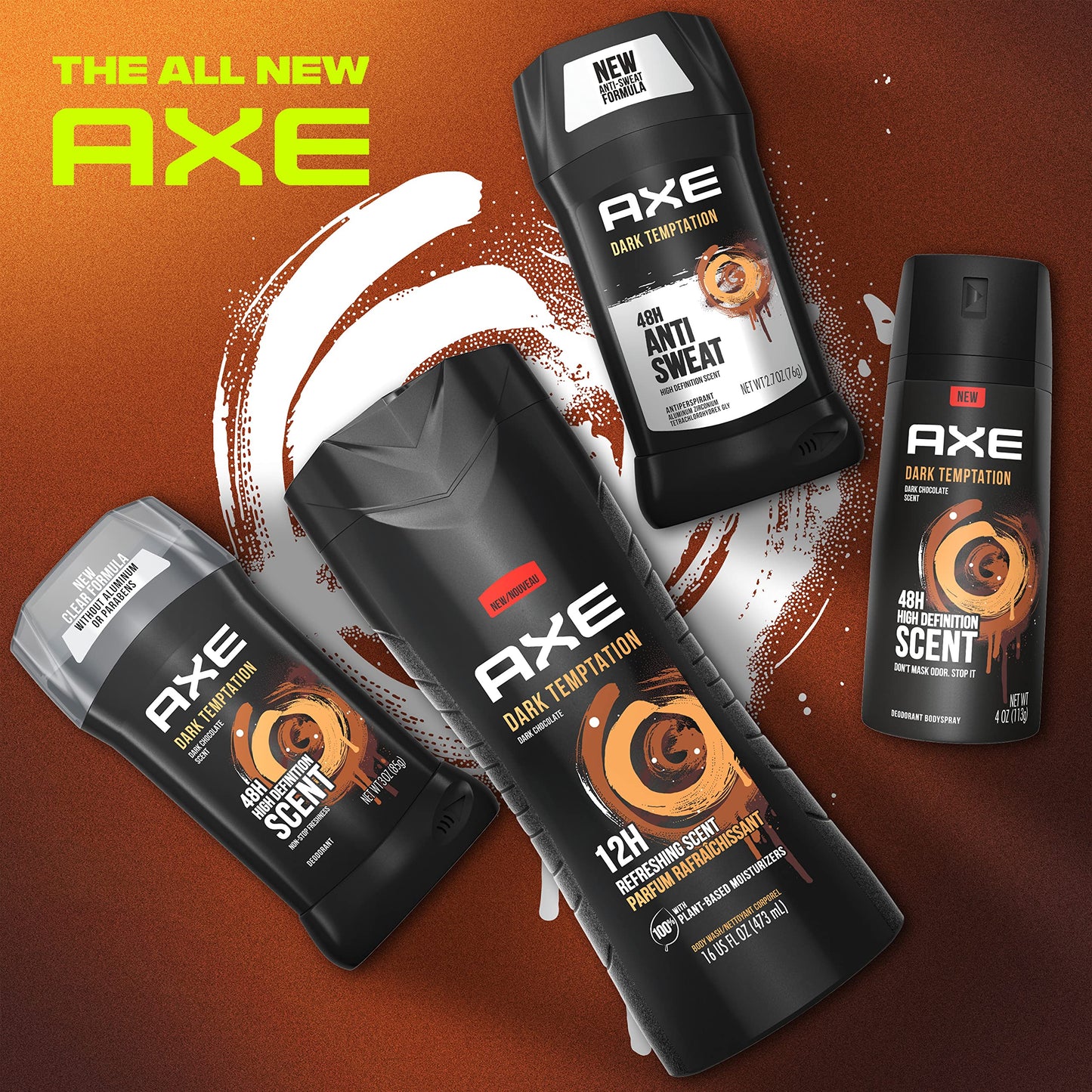 AXE Antiperspirant Stick For Men For Long Lasting Freshness Dark Temptation All Day Fresh Scent 48 Hour Anti Sweat Mens Deodorant 2.7oz 4 Count