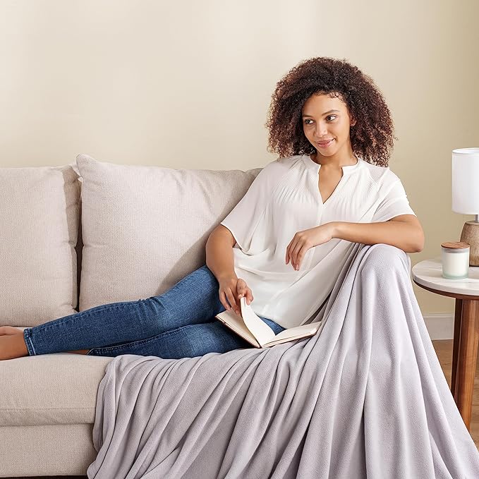 Berkshire Blanket Microfleece Throw Size Bed Throw Blanket Chateau Gray, Lightweight Soft Breathable Plush Micro Fleece Throw Blanket for Travel, Bed and Couch, 50x60 Inches