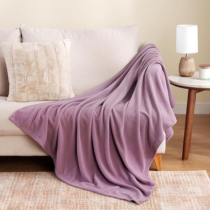 Berkshire Blanket Microfleece Throw Size Bed Throw Blanket Lavender Purple, Lightweight Soft Breathable Plush Micro Fleece Throw Blanket for Travel, Bed and Couch, 50x60 Inches