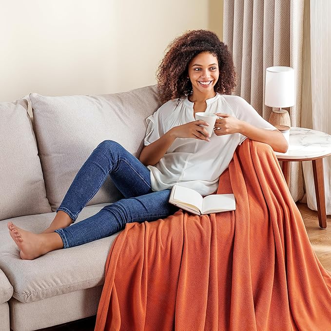 Berkshire Blanket Microfleece Throw Size Bed Throw Blanket Amberglow Orange,Lightweight Soft Breathable Plush Micro Fleece Throw Blanket for Travel,Bed and Couch,50x60 Inches