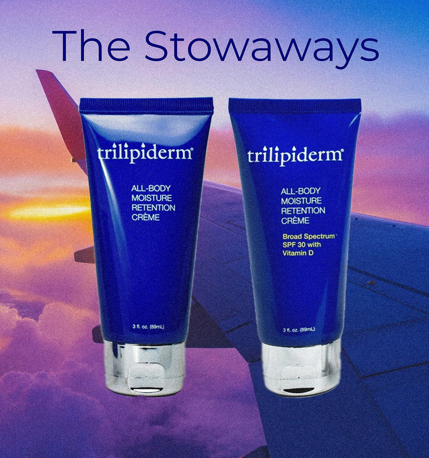 Trilipiderm Weekender Bundle - All-Body Moisture Retention Crème 2-Pack Travel Size – 1x SPF 30 Broad Spectrum Sunscreen 3 oz + 1x Original Formula 3 oz